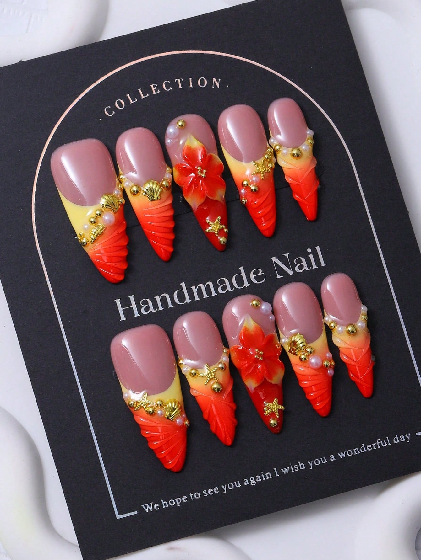Red French Y2K Stiletto 3D Pearl Handmade Press-On Nails
