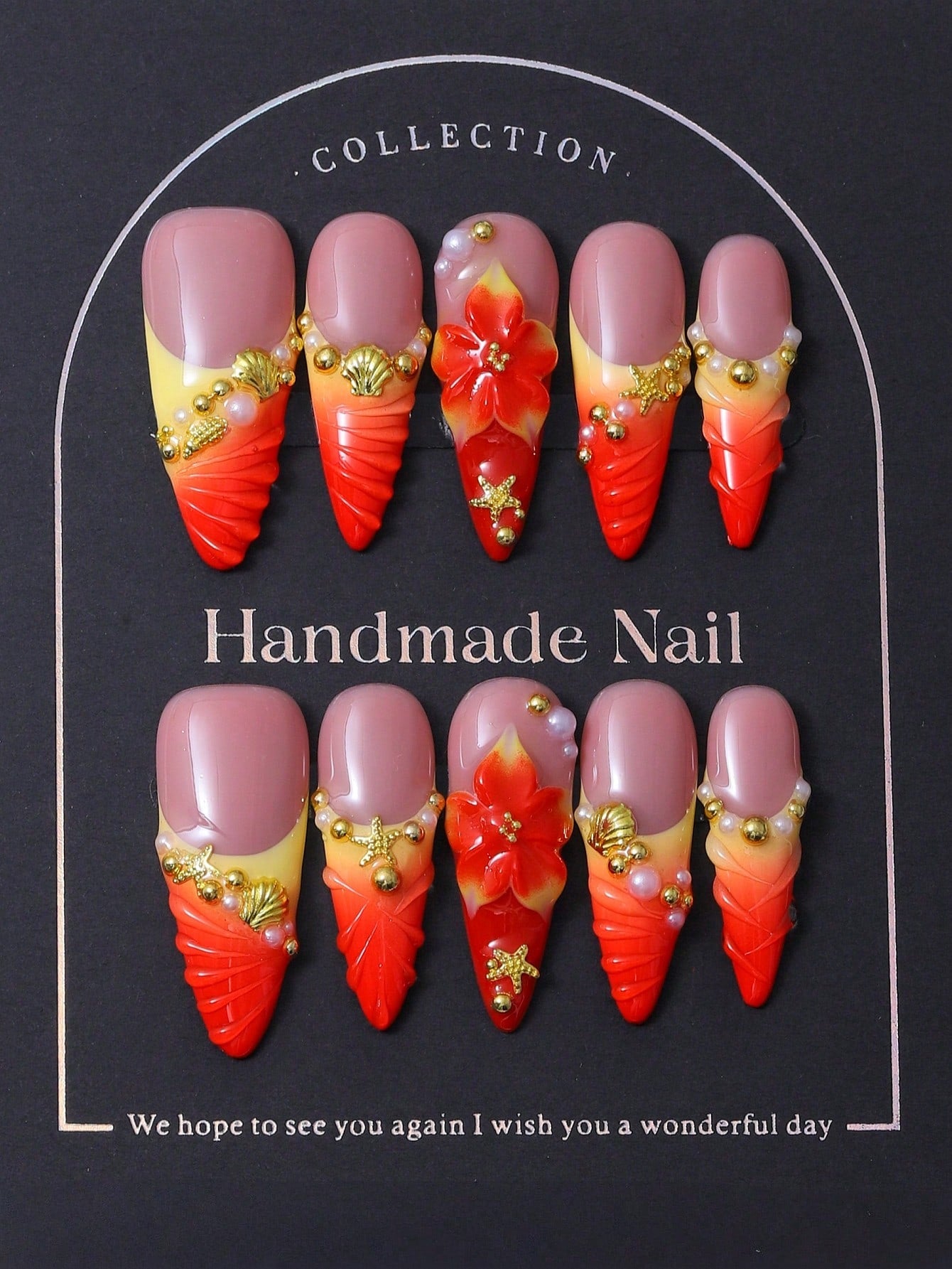 Red French Y2K Stiletto 3D Pearl Handmade Press-On Nails