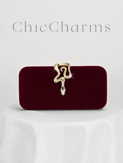 Elegant Velvet Evening Clutch Bag with Rhinestone Chain