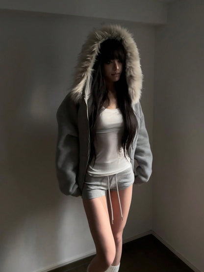 Women’s Oversized Faux Fur Collar Thermal Thick Hoodie