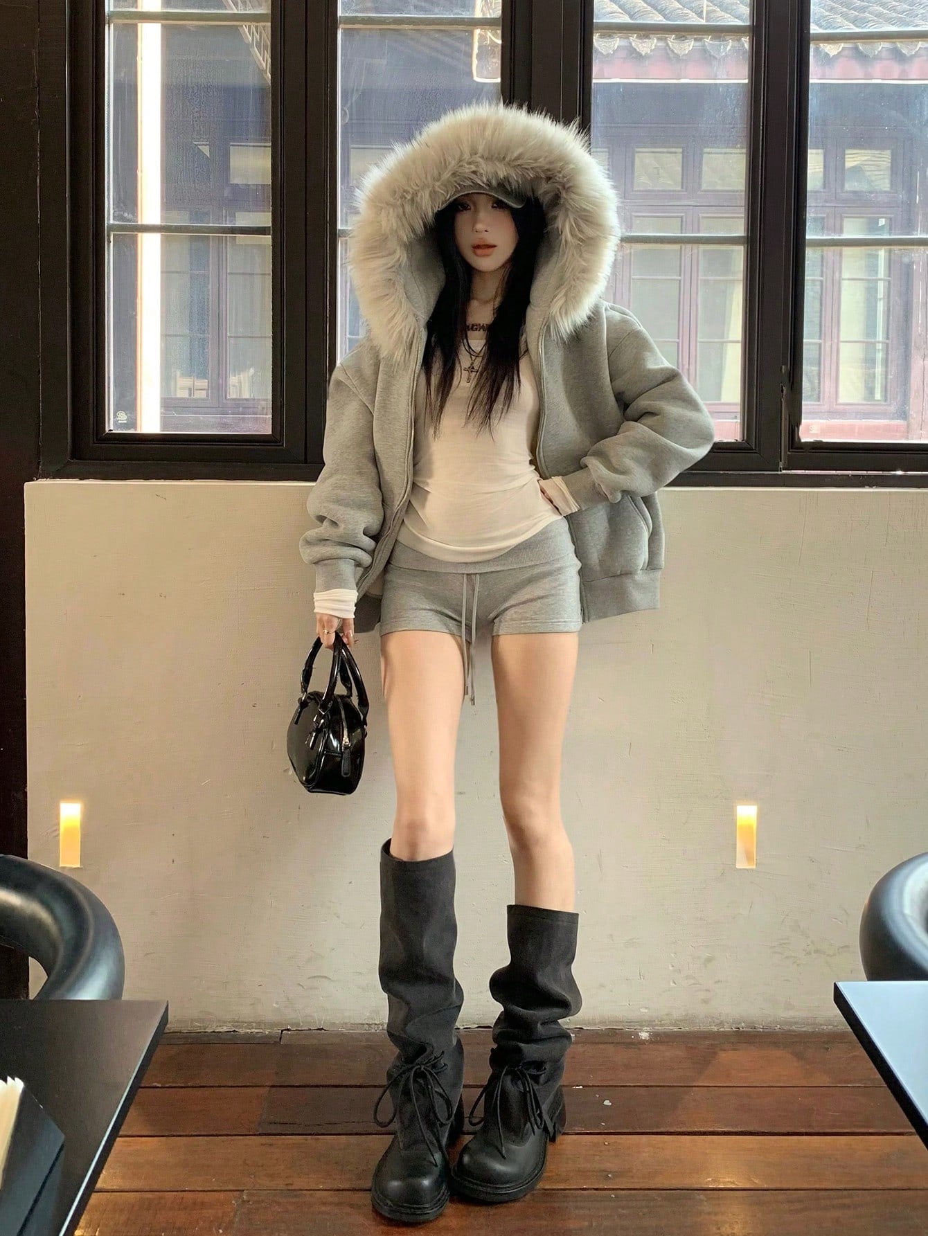 Women’s Oversized Faux Fur Collar Thermal Thick Hoodie