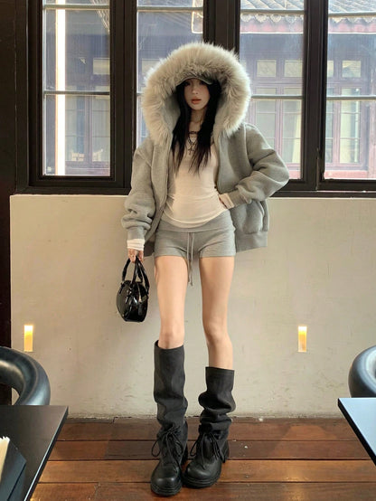 Women’s Oversized Faux Fur Collar Thermal Thick Hoodie