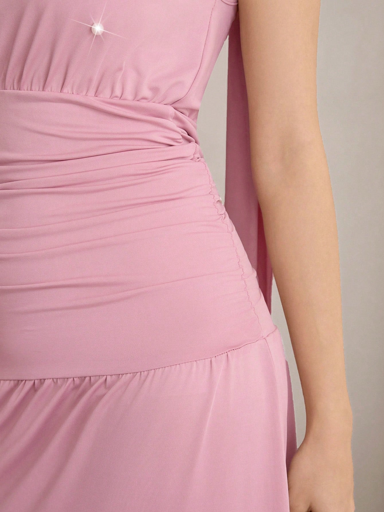 Elegant Pink Ruched Slit Maxi A-Line Dress