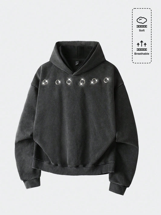 Men's Street Washed Oversized Copper Ring Detail Hoodie