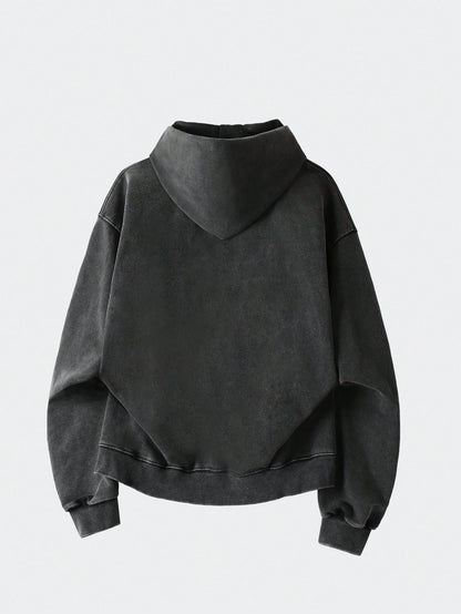 Men's Street Washed Oversized Copper Ring Detail Hoodie