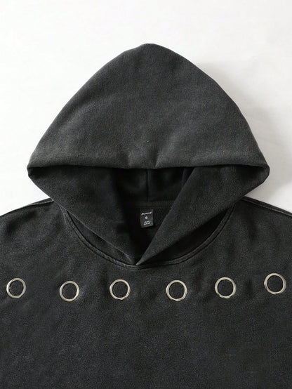 Men's Street Washed Oversized Copper Ring Detail Hoodie