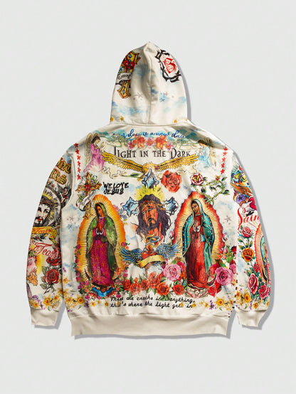 Men's Casual Graphic Print Zip-Up Hoodie