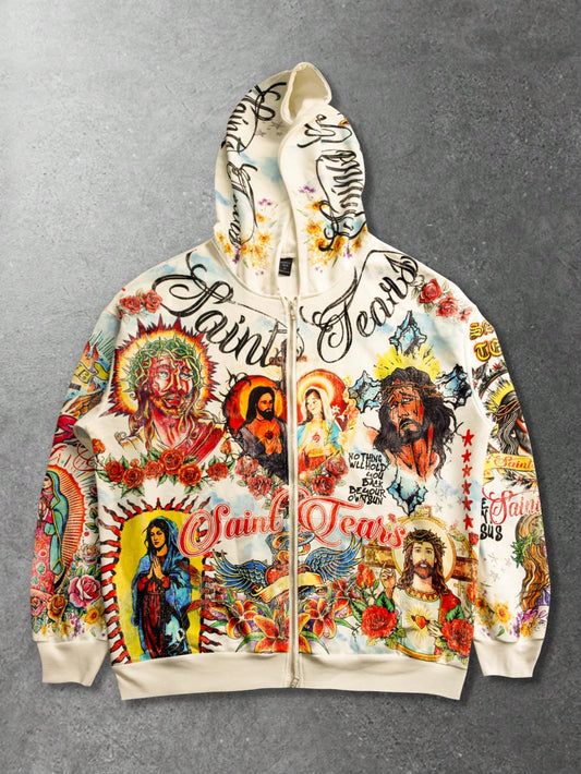 Men's Casual Graphic Print Zip-Up Hoodie