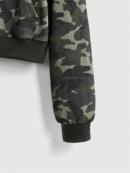 Y2K Camo Furry Trim Hooded Sweatshirt Streetwear