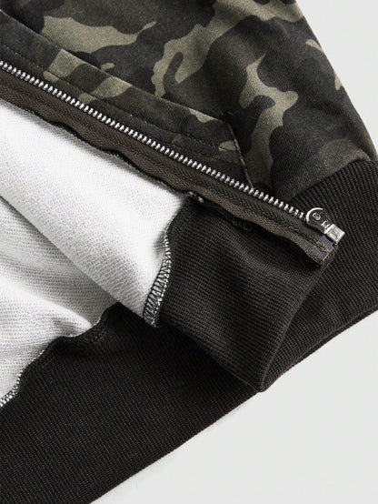 Y2K Camo Furry Trim Hooded Sweatshirt Streetwear