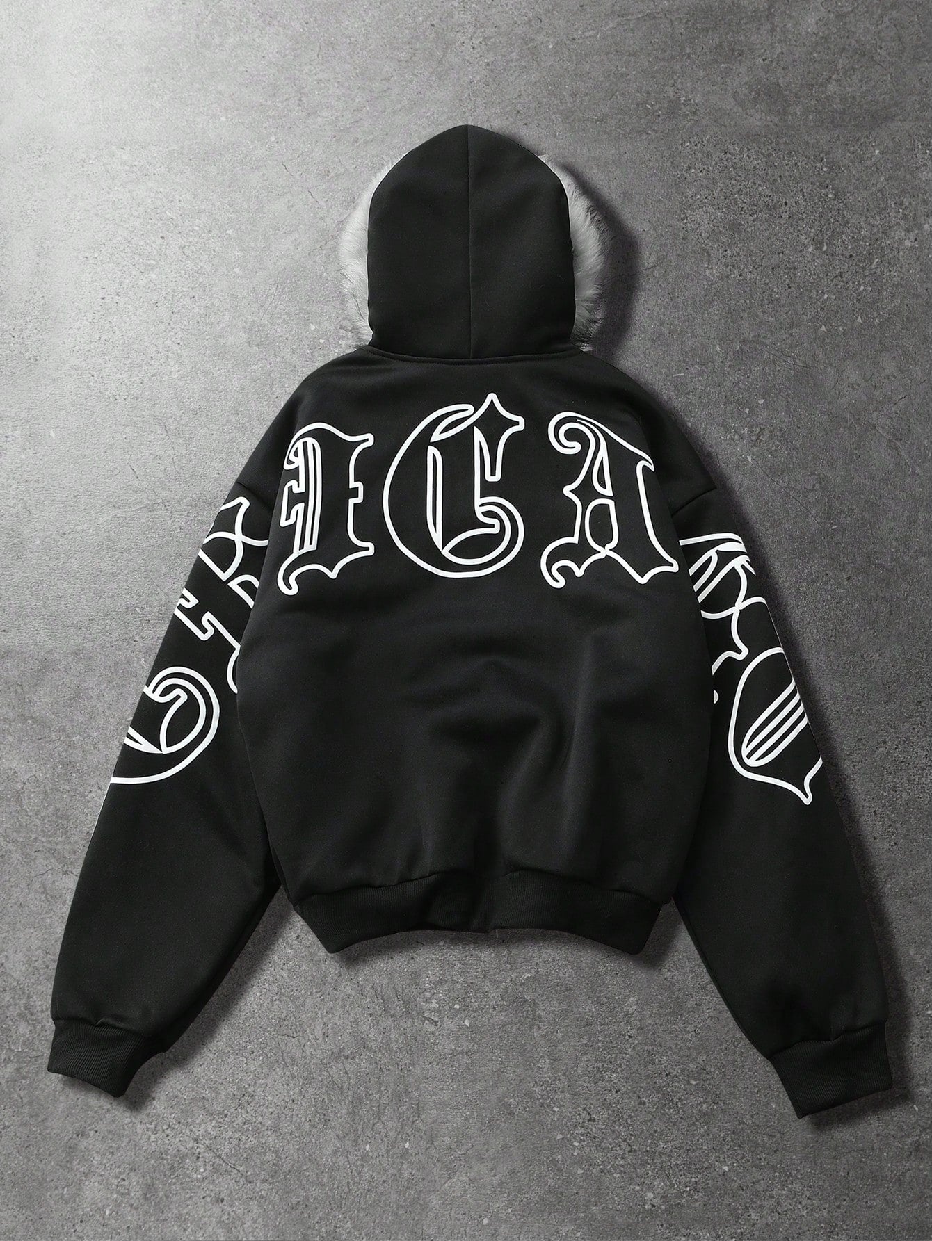 Men's Graphic Fleece Hoodie with Faux Fur Collar