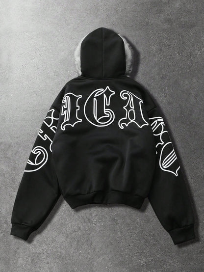 Men's Graphic Fleece Hoodie with Faux Fur Collar