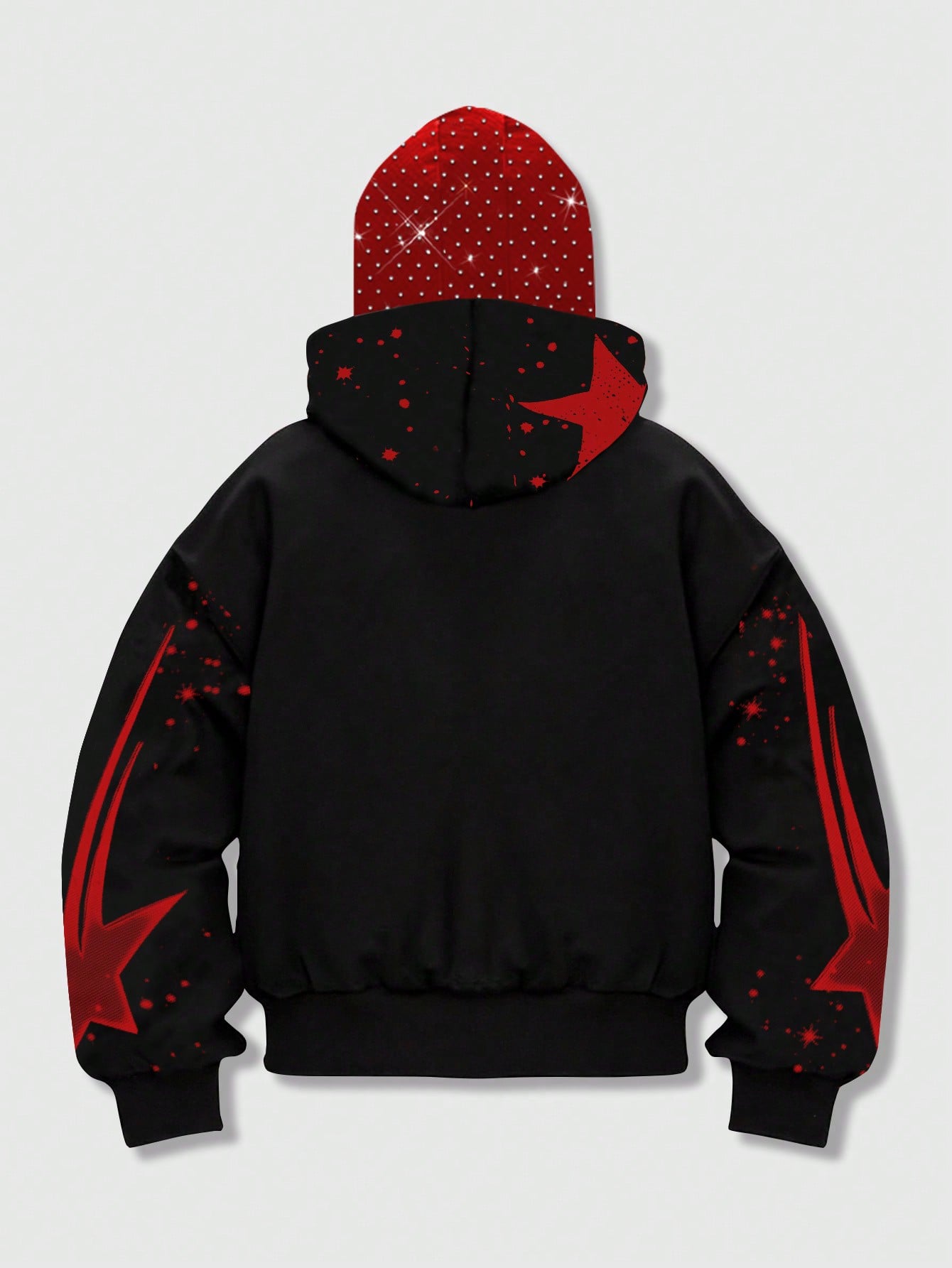 Men's Goth Flame Star Print Mask Thermal Zip Hoodie
