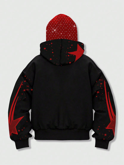 Men's Goth Flame Star Print Mask Thermal Zip Hoodie