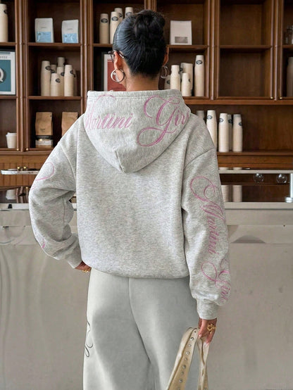 Muchica Women's Y2K Light Grey Embroidered Sweatshirt