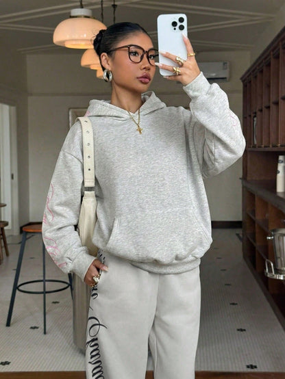Muchica Women's Y2K Light Grey Embroidered Sweatshirt