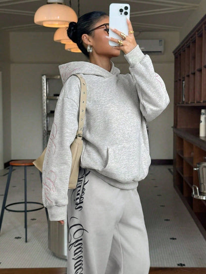 Muchica Women's Y2K Light Grey Embroidered Sweatshirt