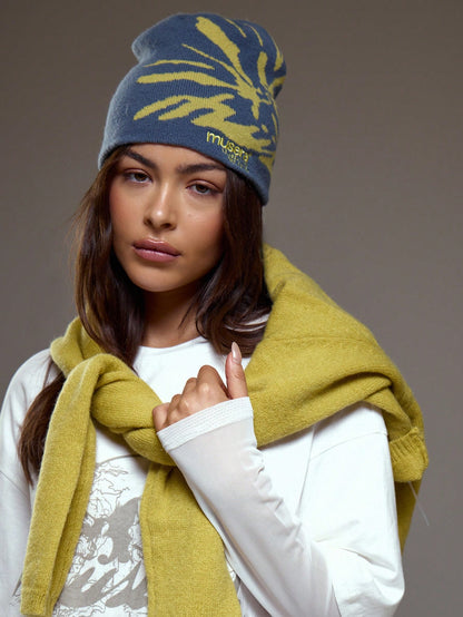MUSERA Women's Yellow Floral Jacquard Knit Beanie