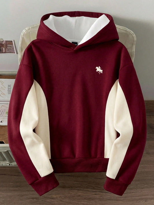 Men's Fashionable Color Block Small Logo Casual Hoodie
