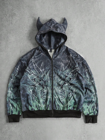 Men's Tie Dye Loose Fit Zip-Up Hoodie