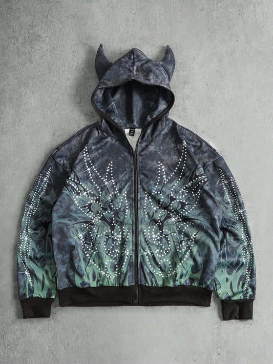 Men's Tie Dye Loose Fit Zip-Up Hoodie