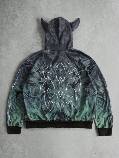Men's Tie Dye Loose Fit Zip-Up Hoodie