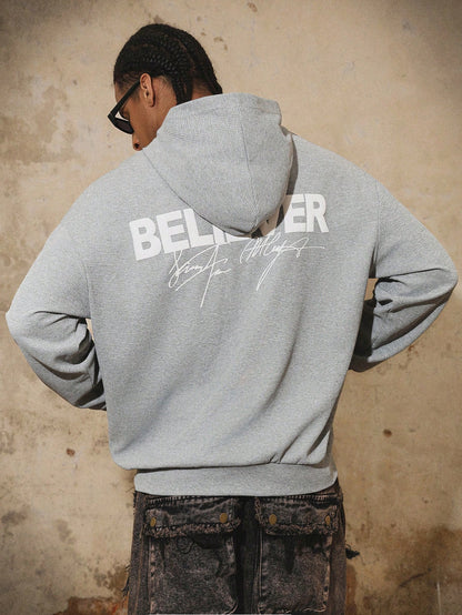 Men's Y2K Graphic Zip-Up Hoodie Light Grey