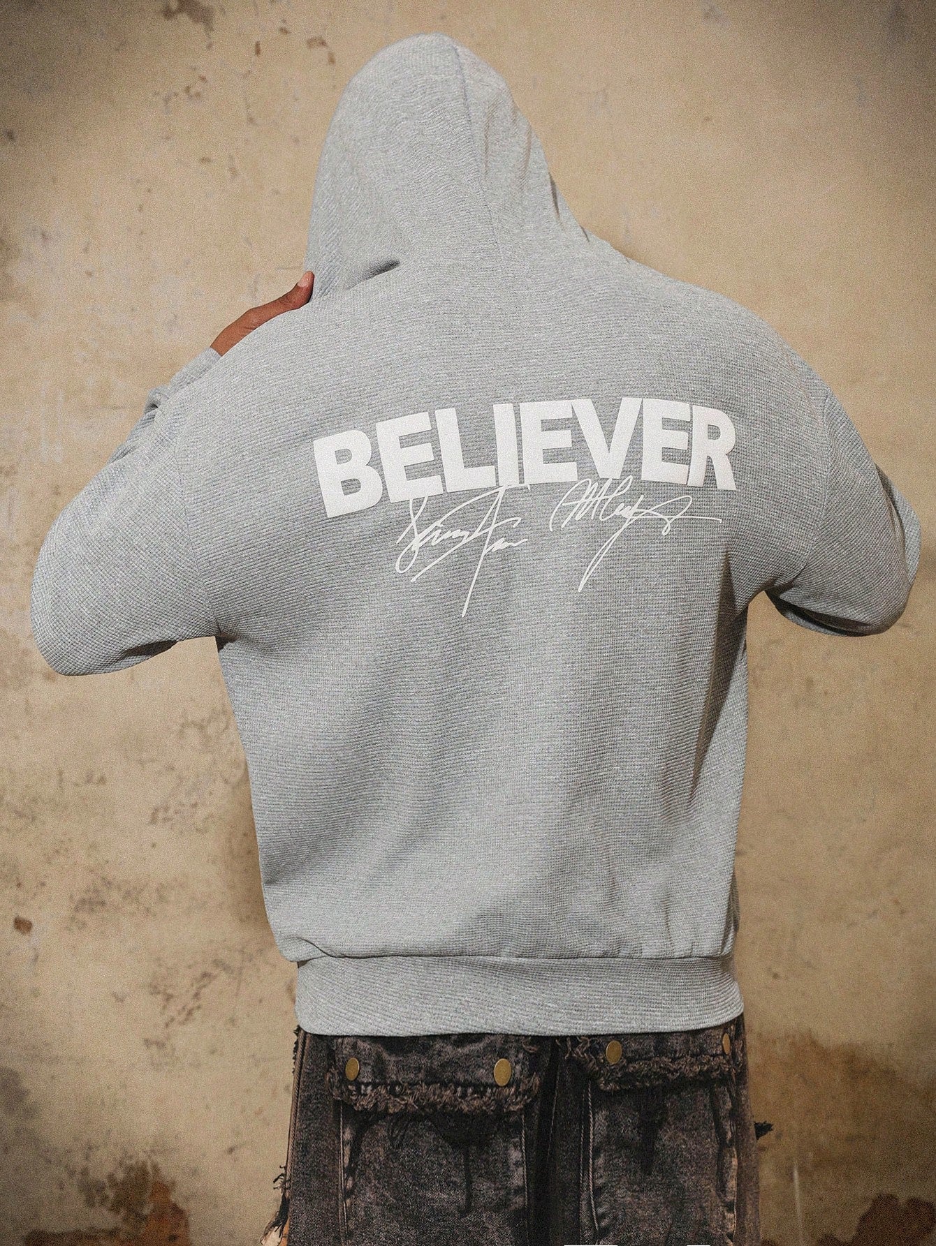 Men's Y2K Graphic Zip-Up Hoodie Light Grey