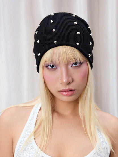 Punk Style Rivet Decorated Y2K Knitted Warm Beanie