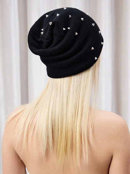 Punk Style Rivet Decorated Y2K Knitted Warm Beanie