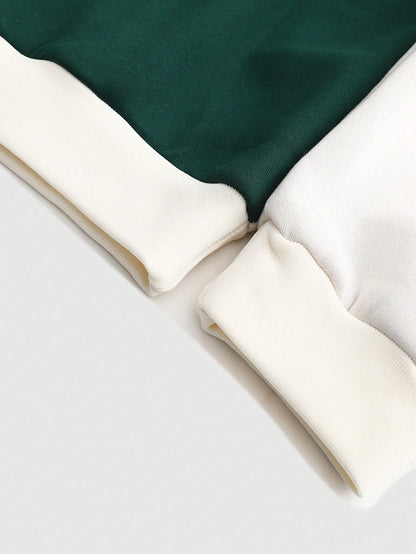 Men's Color Block Drawstring Casual Hooded