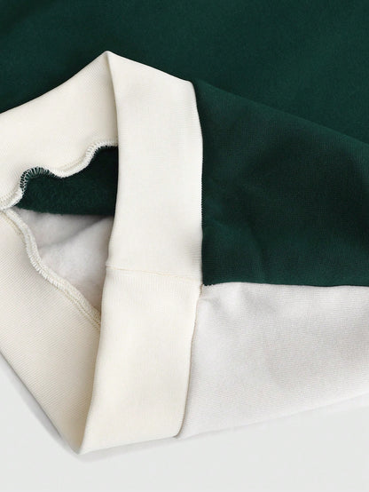 Men's Color Block Drawstring Casual Hooded