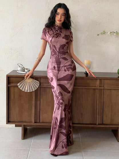 Elegant Floral Print Mermaid Maxi Dress