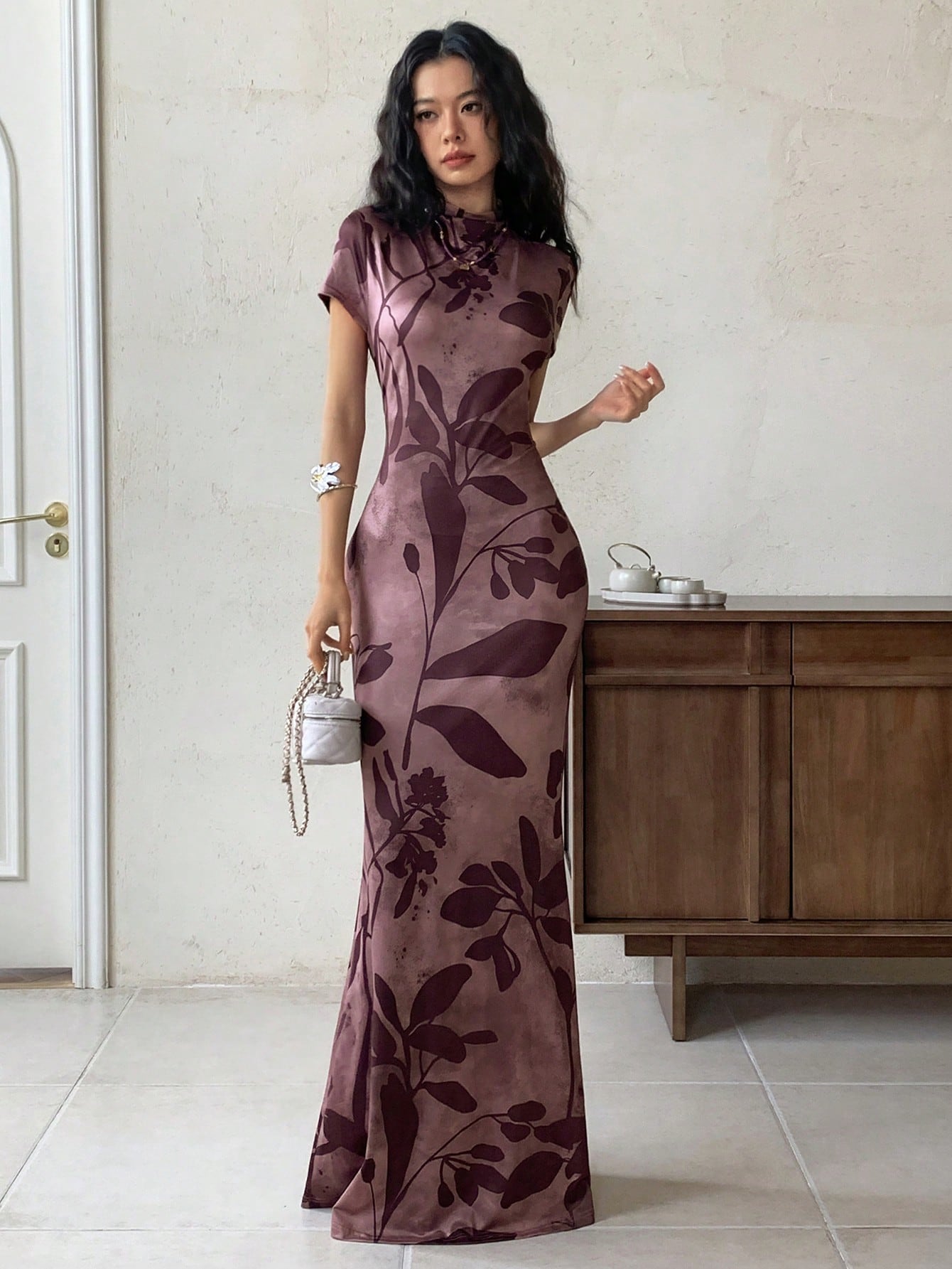 Elegant Floral Print Mermaid Maxi Dress