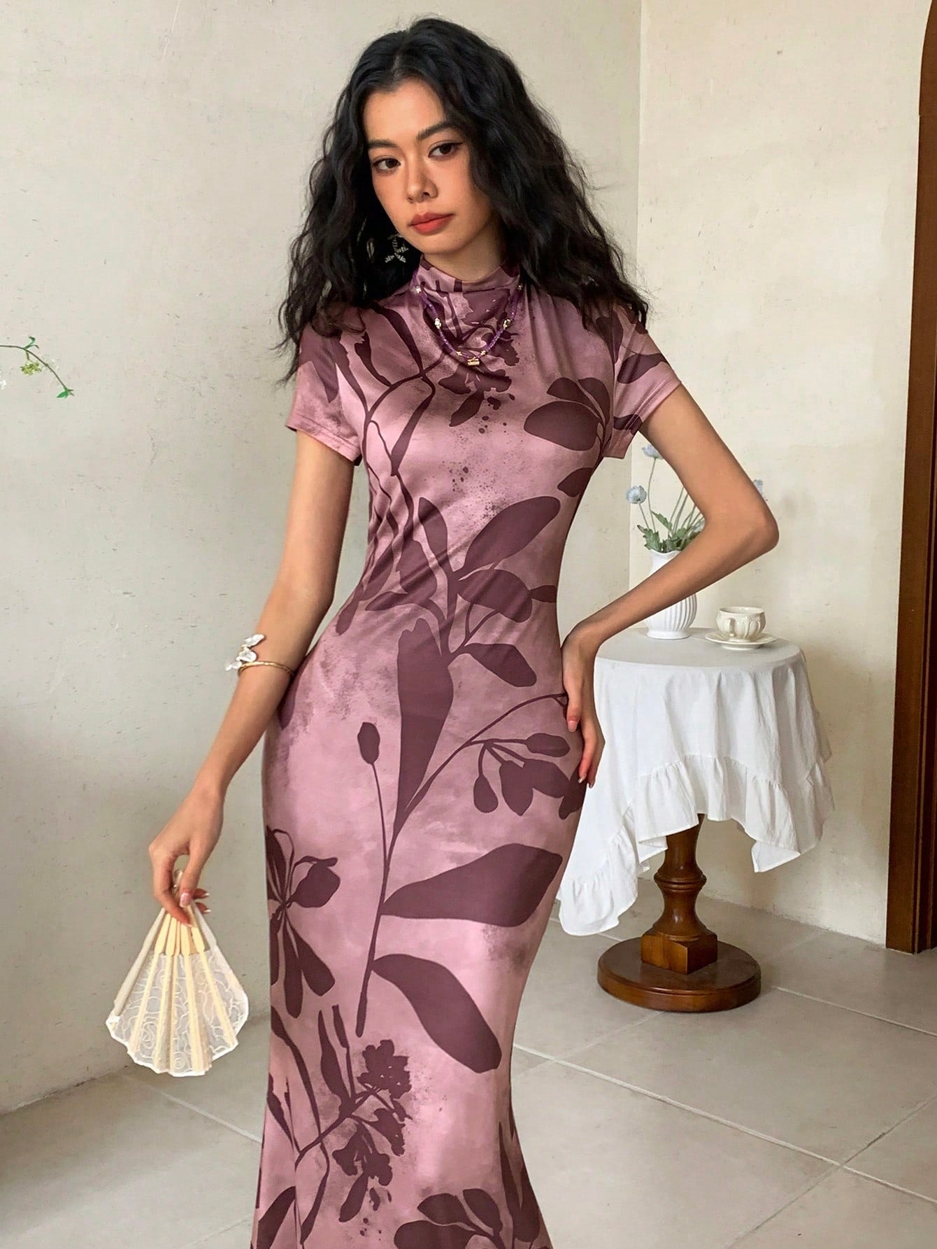 Elegant Floral Print Mermaid Maxi Dress