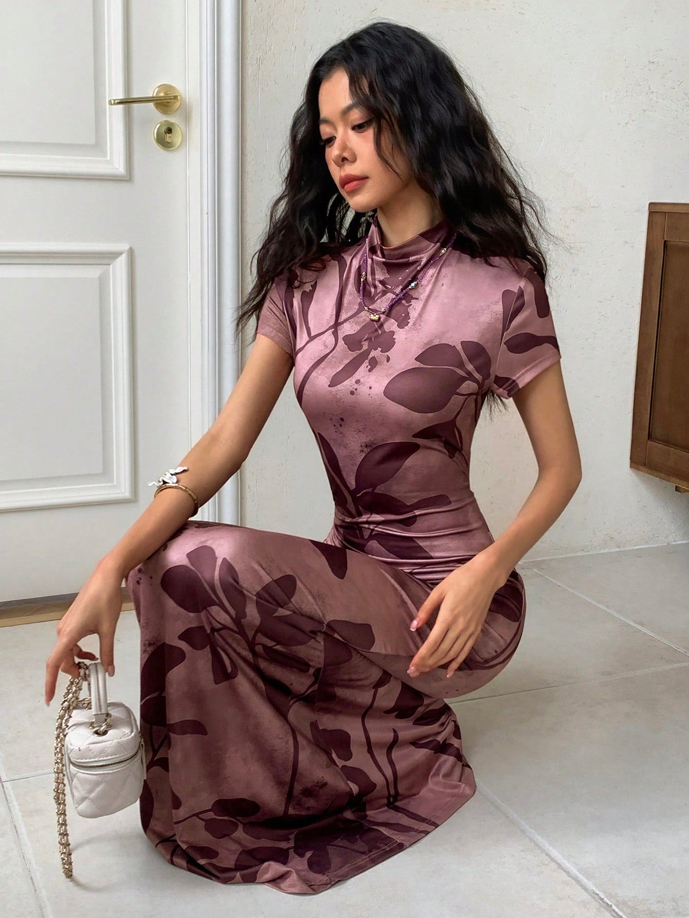 Elegant Floral Print Mermaid Maxi Dress