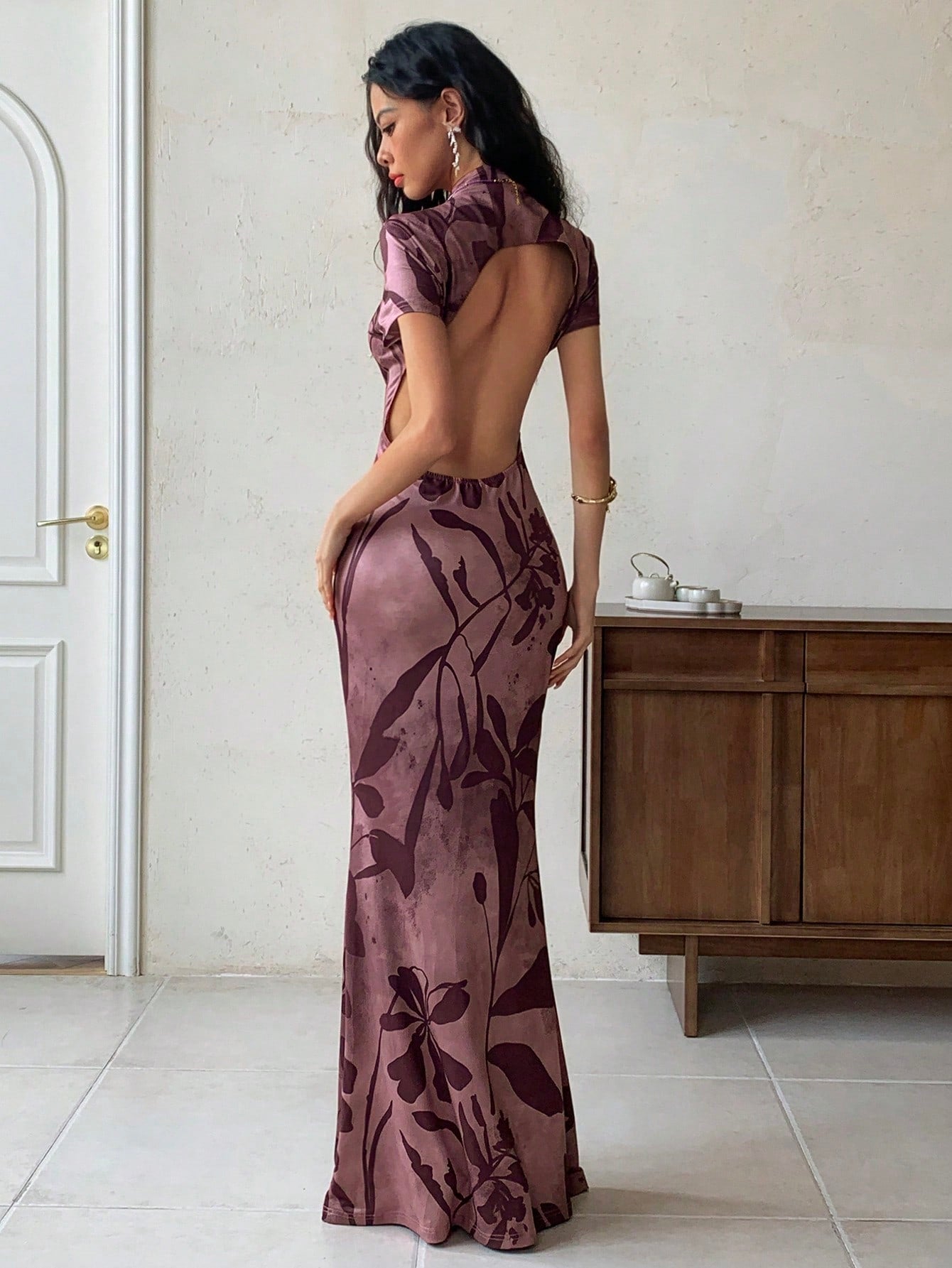 Elegant Floral Print Mermaid Maxi Dress