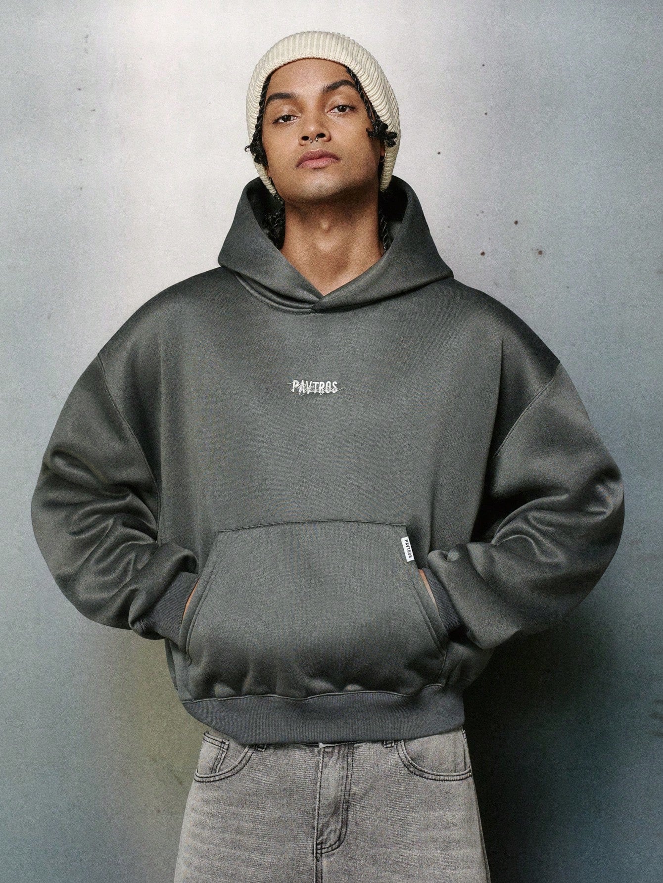 Men's Minimalist Dark Grey Cropped Hoodie