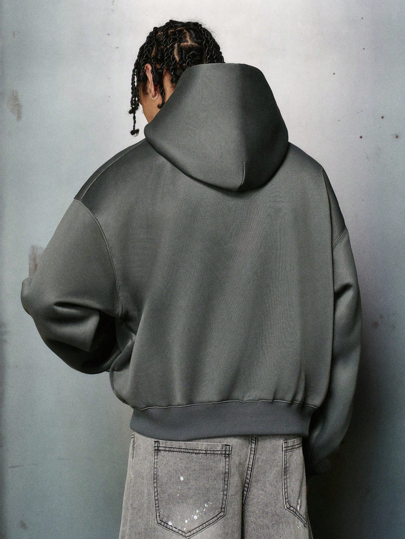 Men's Minimalist Dark Grey Cropped Hoodie