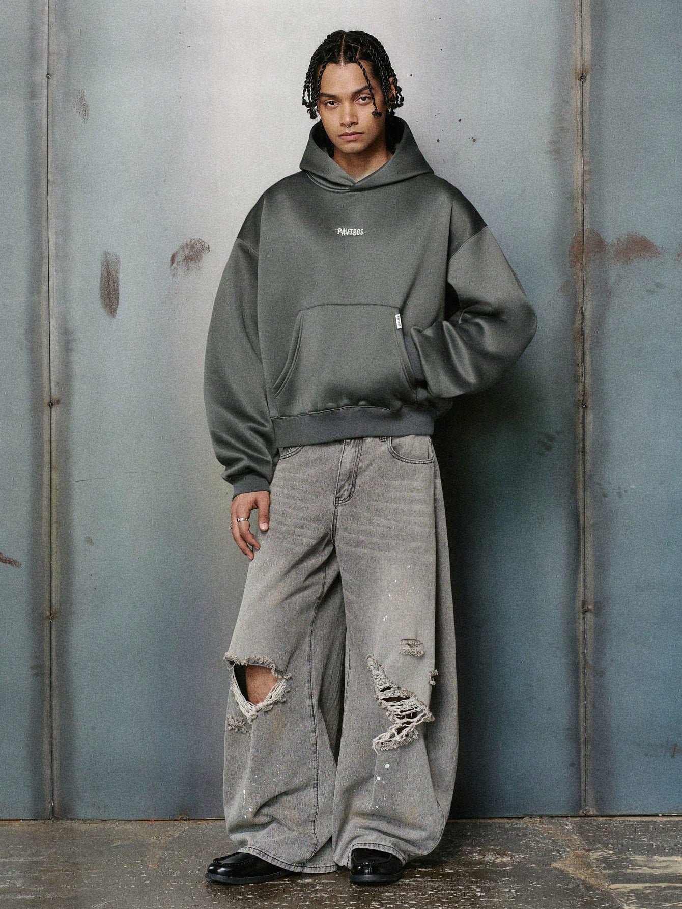 Men's Minimalist Dark Grey Cropped Hoodie