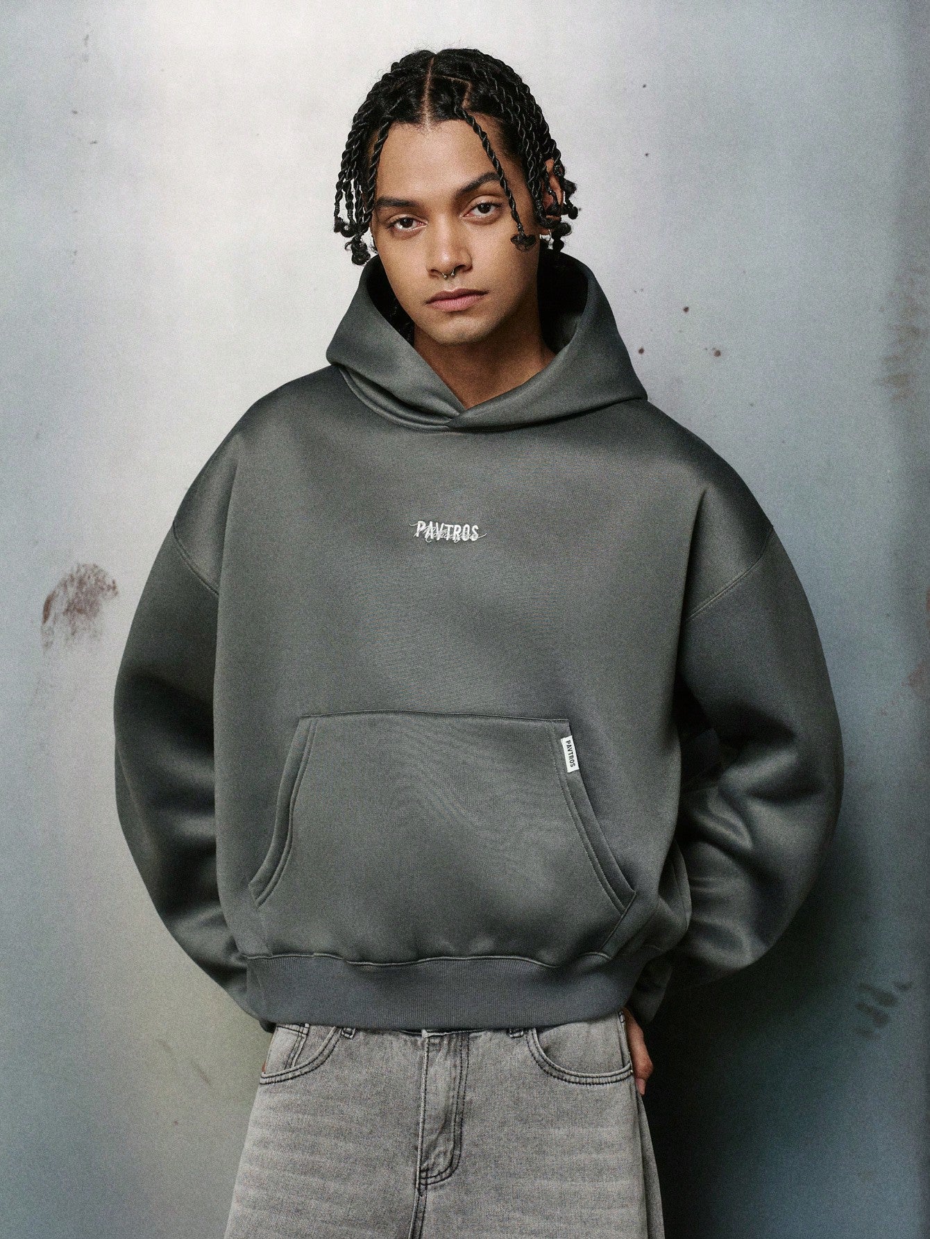 Men's Minimalist Dark Grey Cropped Hoodie