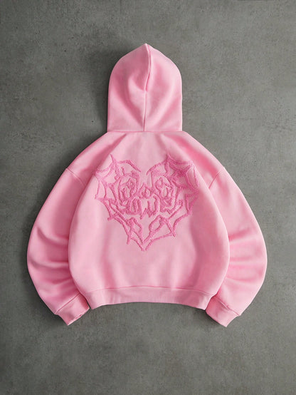 Men's Pink Spider Web Heart 3D Embroidery LOVE Hoodie