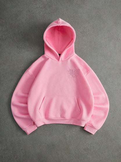 Men's Pink Spider Web Heart 3D Embroidery LOVE Hoodie