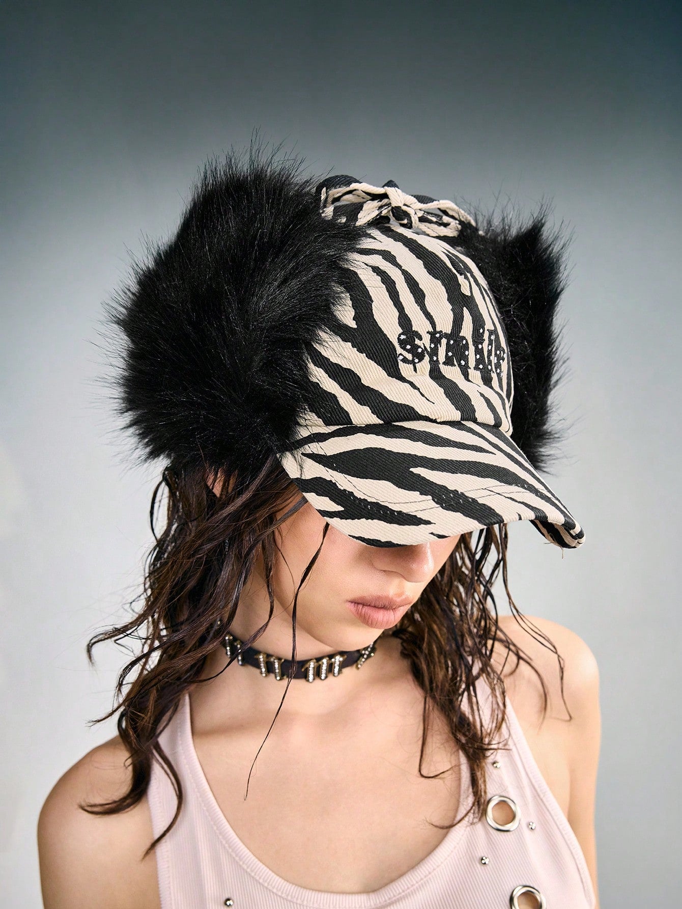 Goth Women Faux Fur Contrast Hip-Hop Baseball Cap