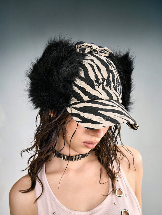 Goth Women Faux Fur Contrast Hip-Hop Baseball Cap
