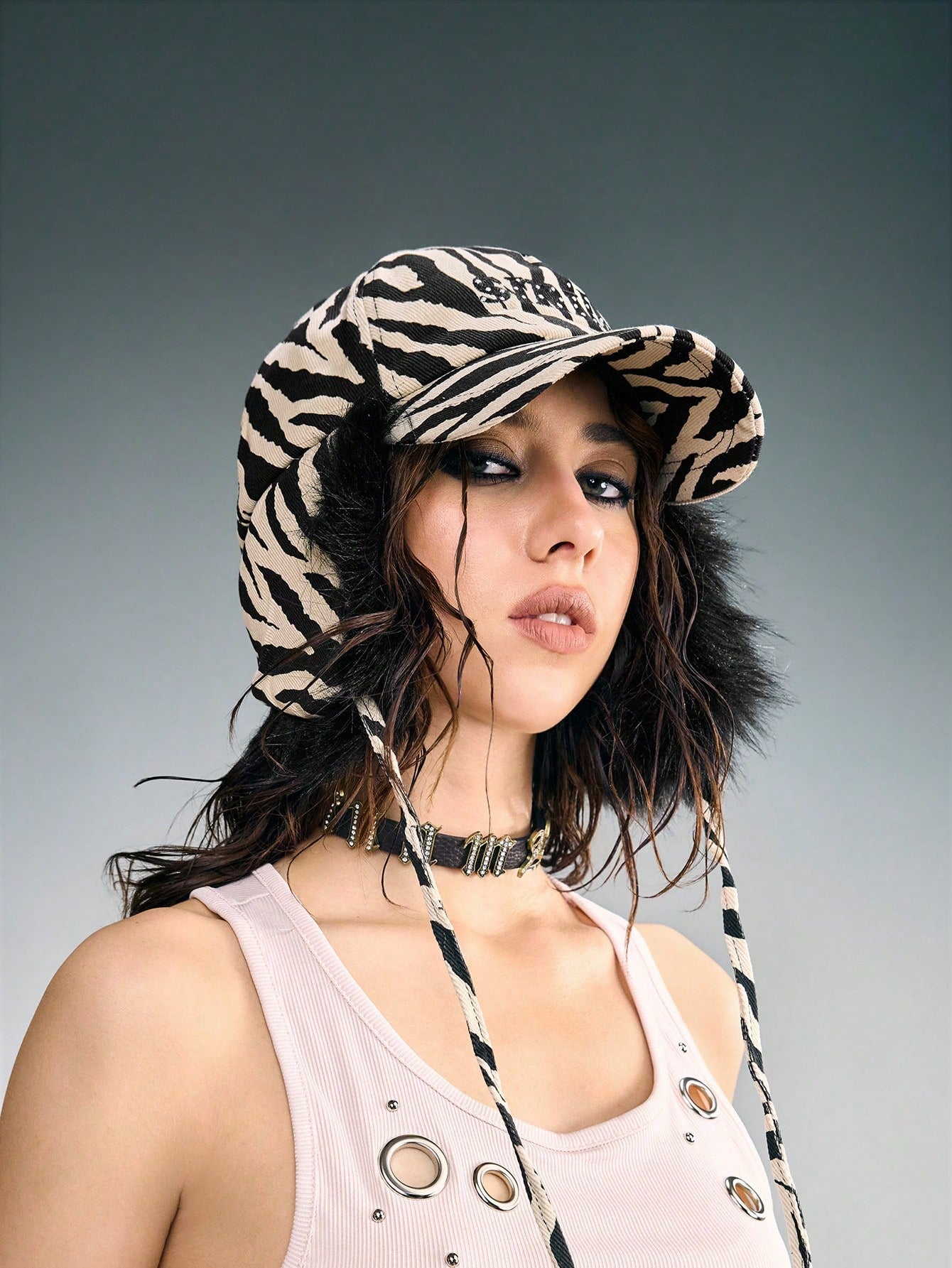 Goth Women Faux Fur Contrast Hip-Hop Baseball Cap