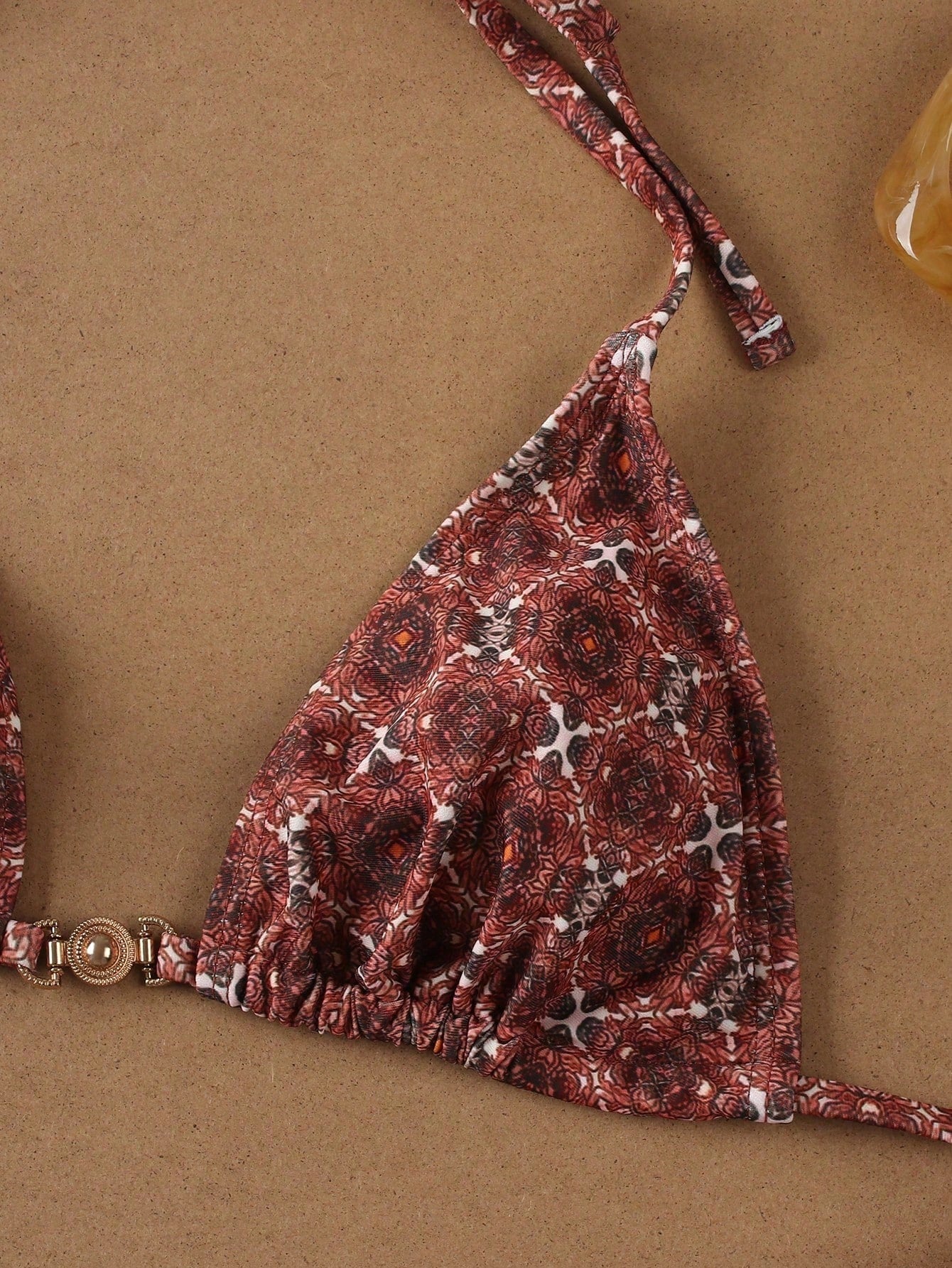 Elegant Coffee Plaid Bikini with Metal Buckle