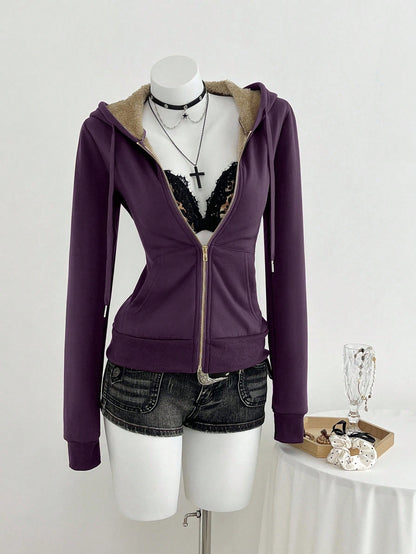 Women's Vintage Fitted Knit Thermal Hooded Sweatshirt