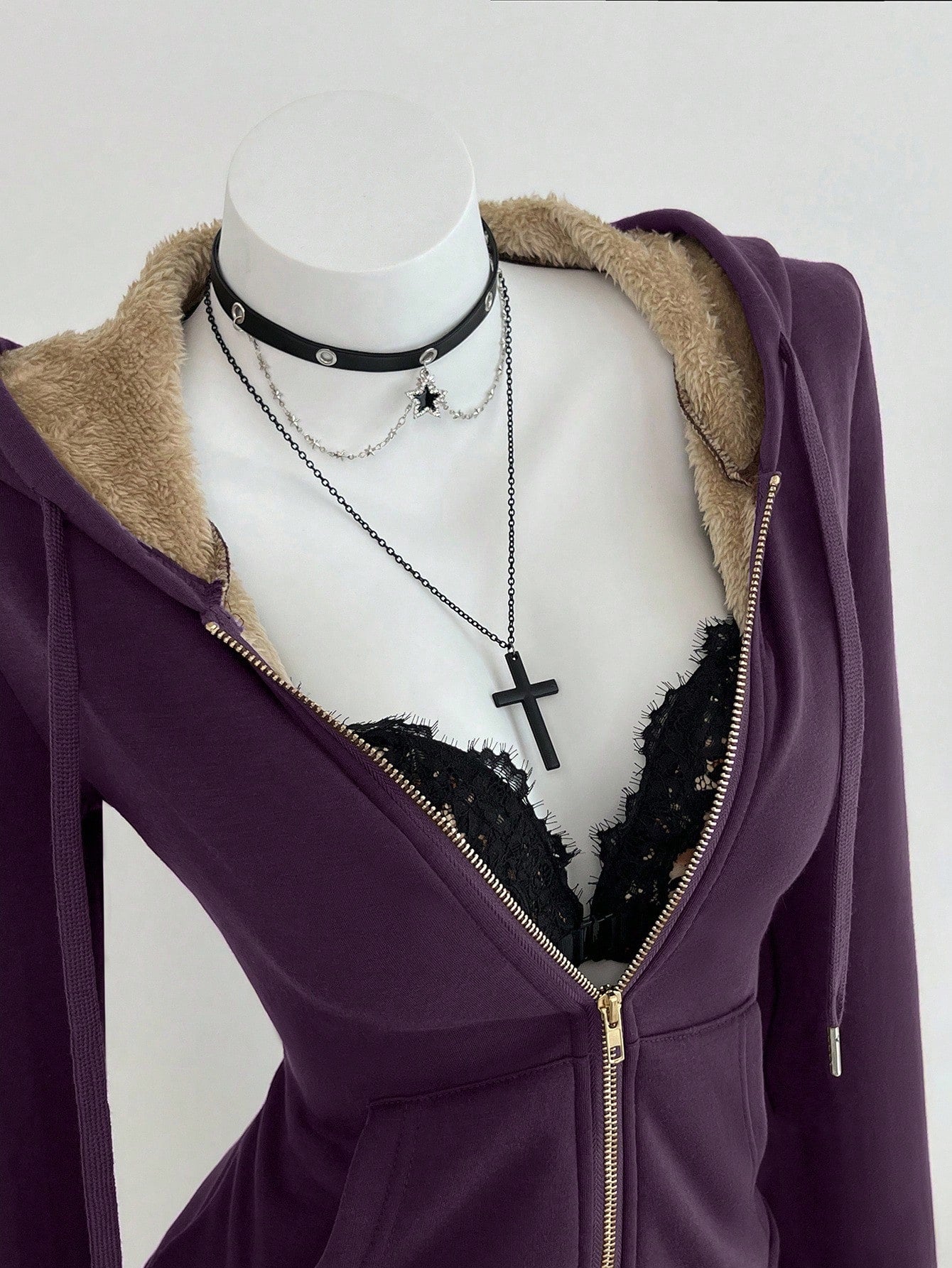 Women's Vintage Fitted Knit Thermal Hooded Sweatshirt