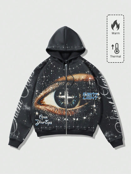 Men's Red Punk Graphic Zip-Up Y2K Streetwear Hoodie